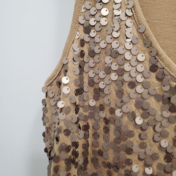 Ann Taylor Women's‎ Tan Pima Modal Blend Hanging Sequin Front Sleeveless Tank S - Picture 2 of 5